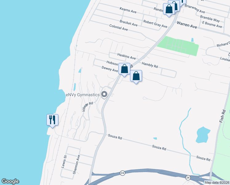 map of restaurants, bars, coffee shops, grocery stores, and more near 914 Main Road in Tiverton