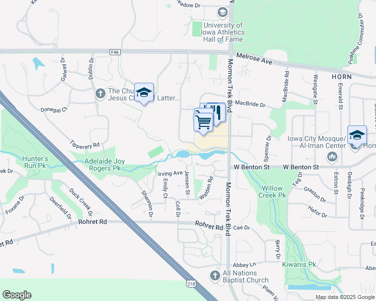 map of restaurants, bars, coffee shops, grocery stores, and more near 2621 Westwinds Drive in Iowa City