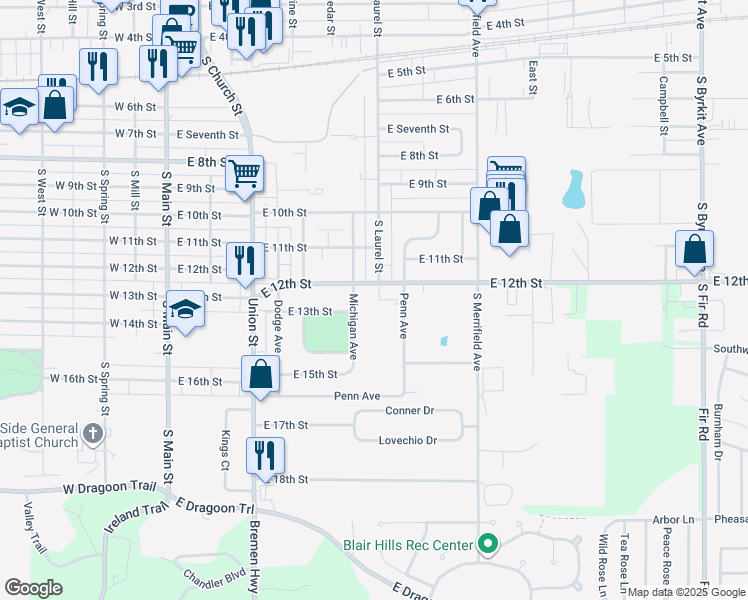 map of restaurants, bars, coffee shops, grocery stores, and more near 701 Kensard Court in Mishawaka