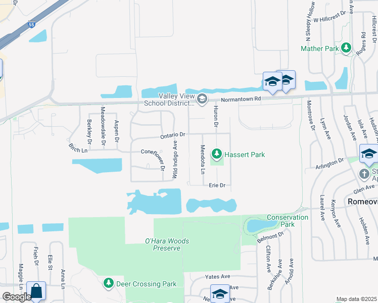 map of restaurants, bars, coffee shops, grocery stores, and more near 620 Michigan Drive in Romeoville