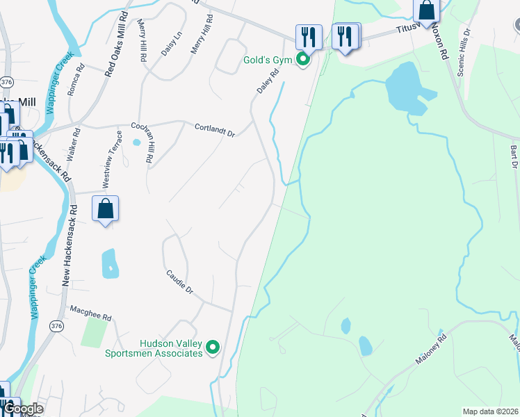 map of restaurants, bars, coffee shops, grocery stores, and more near 58 Daley Road in Poughkeepsie