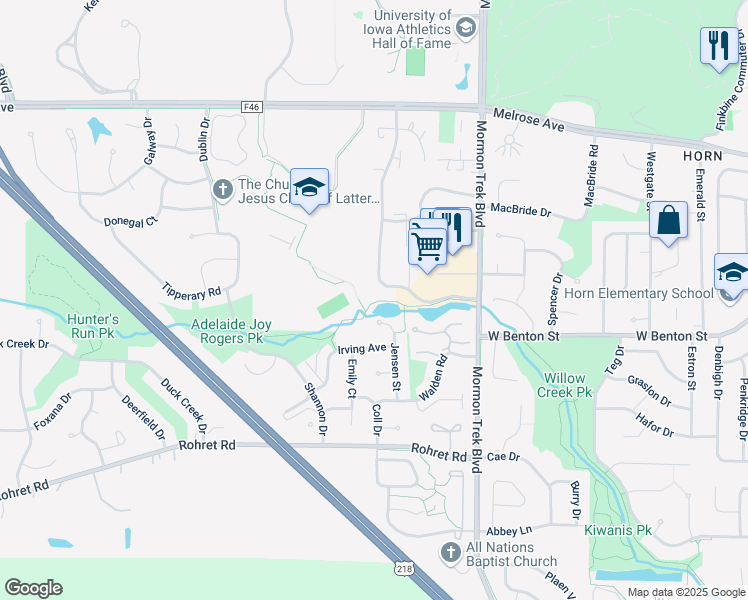 map of restaurants, bars, coffee shops, grocery stores, and more near 2643 Westwinds Drive in Iowa City
