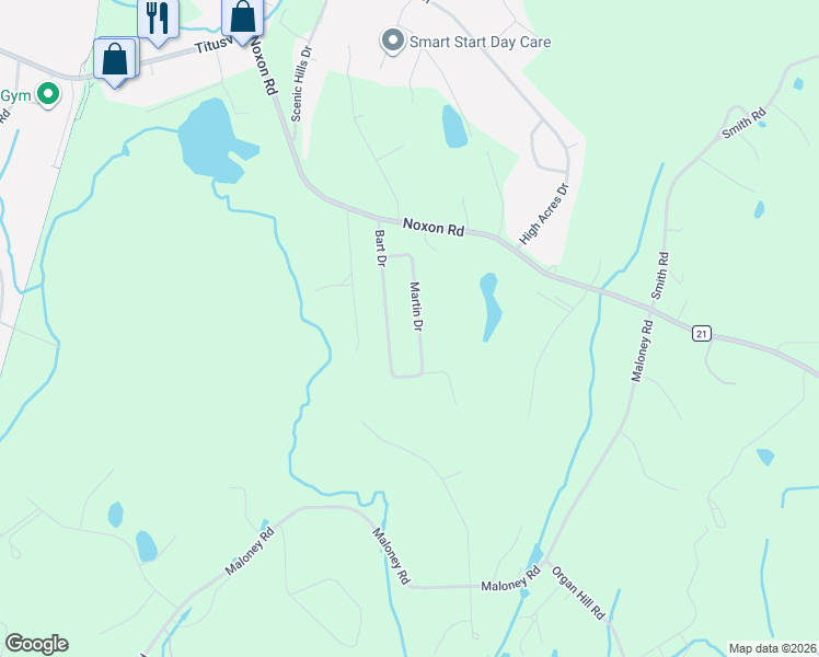map of restaurants, bars, coffee shops, grocery stores, and more near 17 Martin Drive in Poughkeepsie