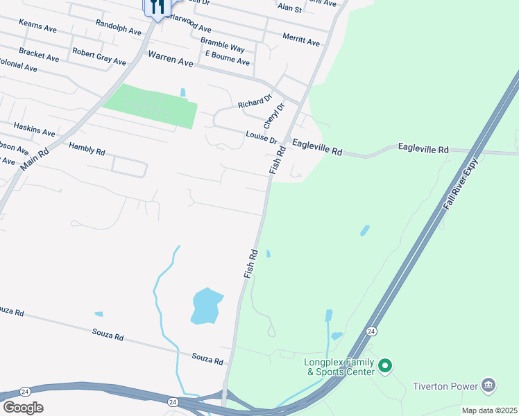 map of restaurants, bars, coffee shops, grocery stores, and more near 703 Fish Road in Tiverton