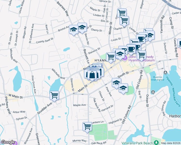 map of restaurants, bars, coffee shops, grocery stores, and more near 29 Bassett Lane in Barnstable