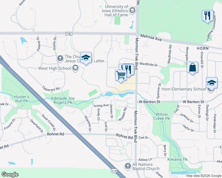 map of restaurants, bars, coffee shops, grocery stores, and more near 2617 Westwinds Drive in Iowa City