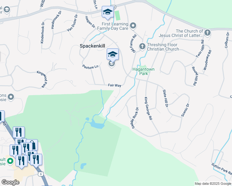 map of restaurants, bars, coffee shops, grocery stores, and more near 7 Casperkill Drive in Poughkeepsie