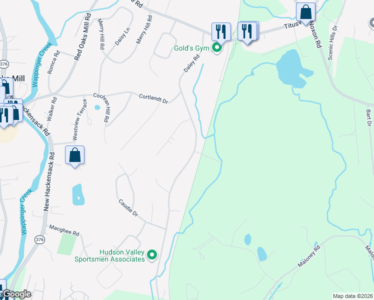 map of restaurants, bars, coffee shops, grocery stores, and more near 58 Daley Road in Poughkeepsie