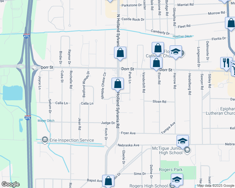 map of restaurants, bars, coffee shops, grocery stores, and more near 1026 North Holland Sylvania Road in Toledo