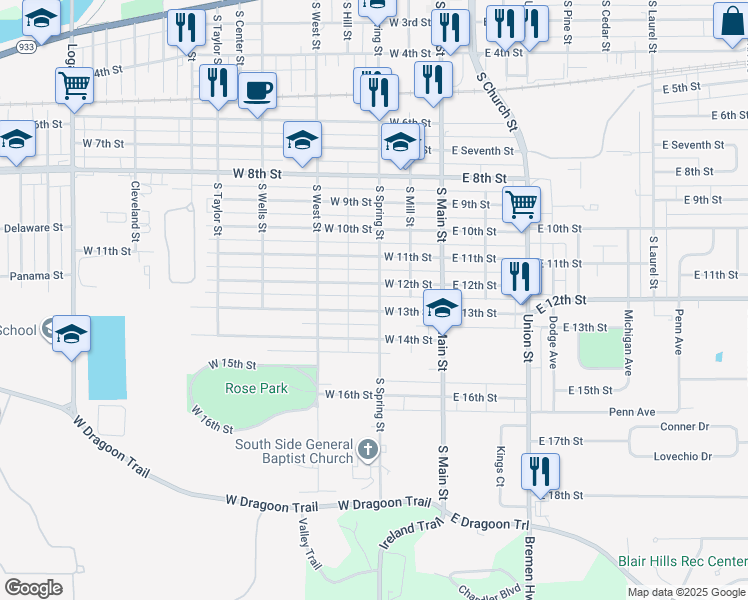 map of restaurants, bars, coffee shops, grocery stores, and more near 320 West 14th Street in Mishawaka