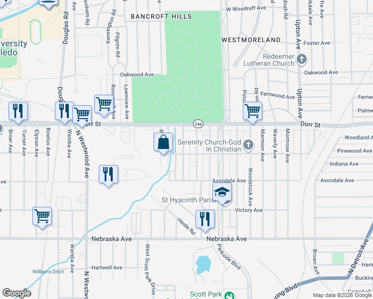 map of restaurants, bars, coffee shops, grocery stores, and more near 1014 Alldays Avenue in Toledo