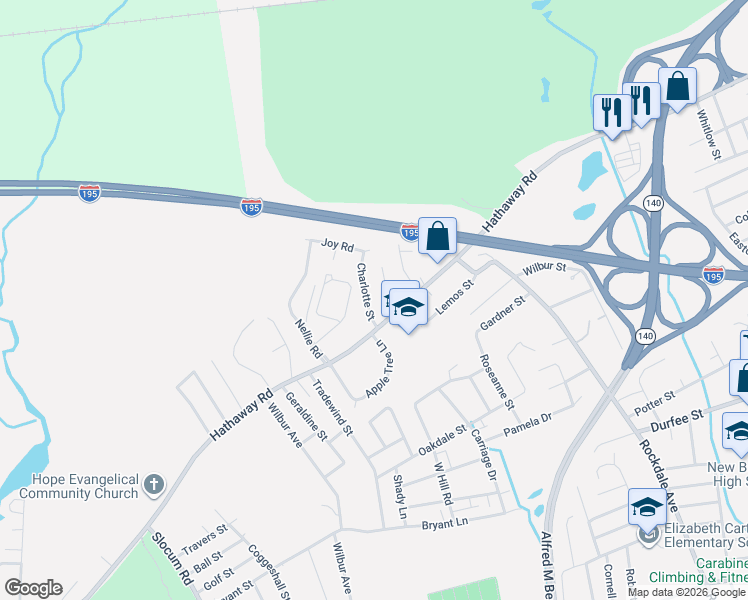 map of restaurants, bars, coffee shops, grocery stores, and more near 42 Pine Ridge Street in New Bedford