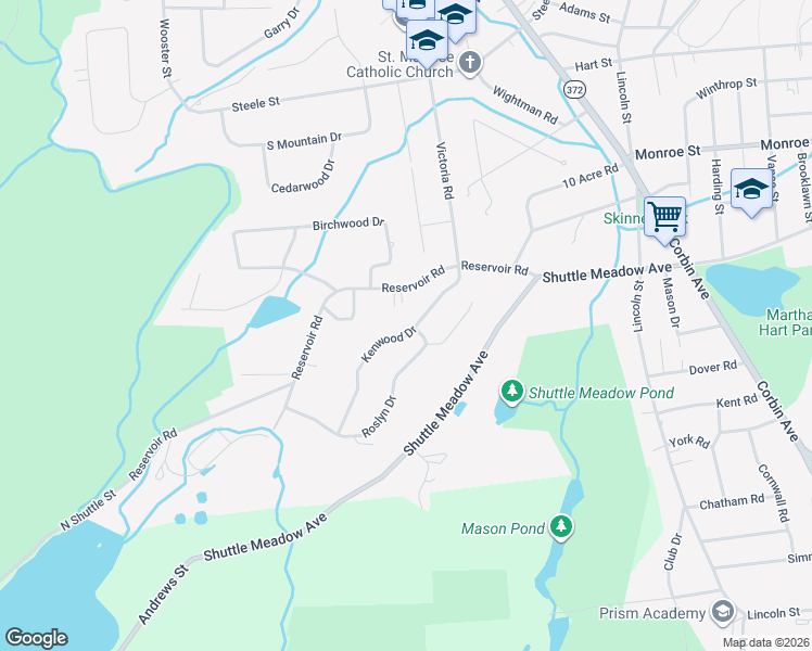 map of restaurants, bars, coffee shops, grocery stores, and more near 146 Reservoir Road in New Britain