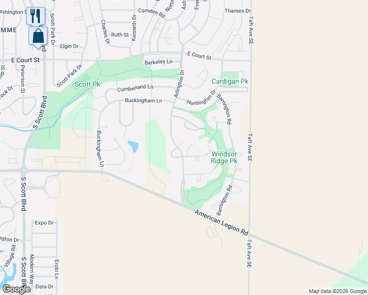 map of restaurants, bars, coffee shops, grocery stores, and more near 42 Kensington Court in Iowa City
