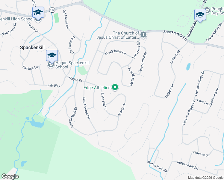 map of restaurants, bars, coffee shops, grocery stores, and more near 6 Ledge Way in Poughkeepsie