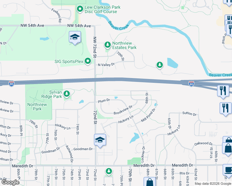map of restaurants, bars, coffee shops, grocery stores, and more near 7015 Northview Drive in Urbandale
