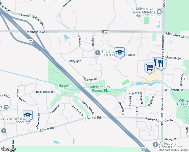 map of restaurants, bars, coffee shops, grocery stores, and more near Limerick Lane in Iowa City