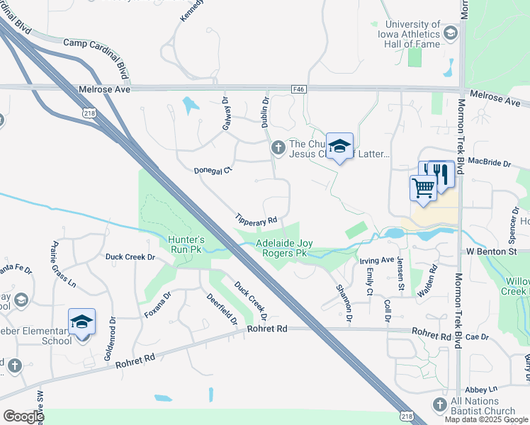map of restaurants, bars, coffee shops, grocery stores, and more near Limerick Lane in Iowa City