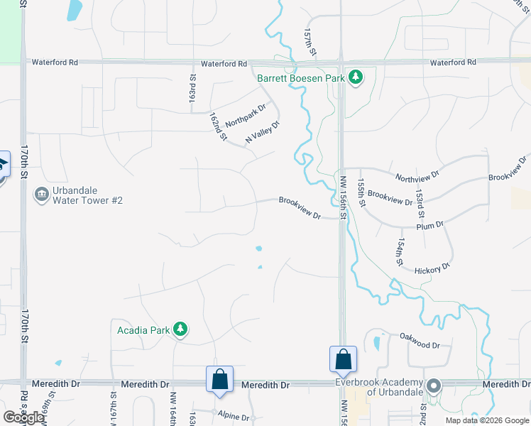 map of restaurants, bars, coffee shops, grocery stores, and more near 15902 Brookview Drive in Urbandale