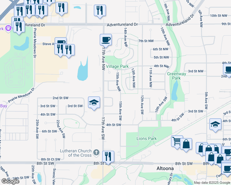 map of restaurants, bars, coffee shops, grocery stores, and more near 1505 Bennetts Way Northwest in Altoona