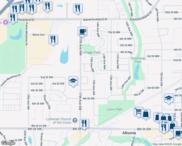 map of restaurants, bars, coffee shops, grocery stores, and more near 1506 Bennetts Way Northwest in Altoona