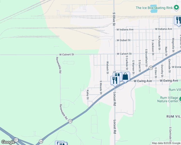 map of restaurants, bars, coffee shops, grocery stores, and more near 2101 Prospect Street in South Bend