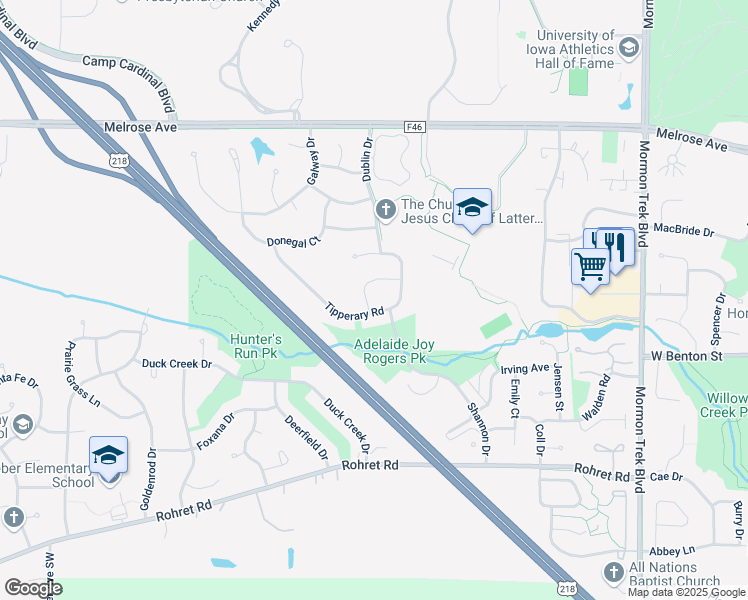 map of restaurants, bars, coffee shops, grocery stores, and more near Limerick Lane in Iowa City