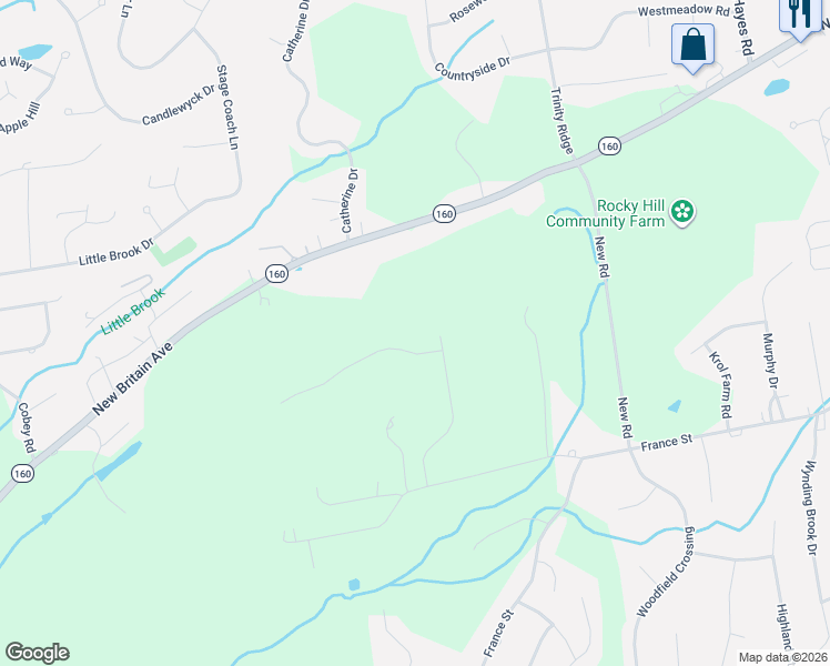 map of restaurants, bars, coffee shops, grocery stores, and more near 7 Hunters Ridge in Rocky Hill