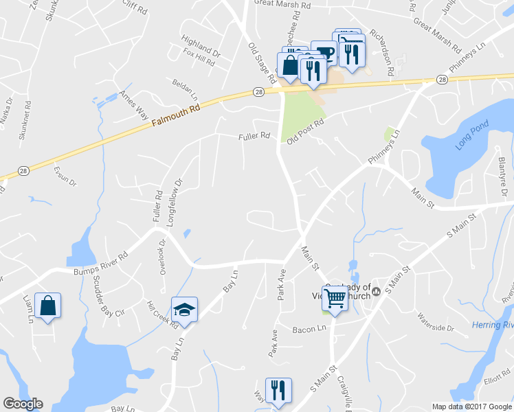 map of restaurants, bars, coffee shops, grocery stores, and more near 111 Pine Tree Drive in Barnstable