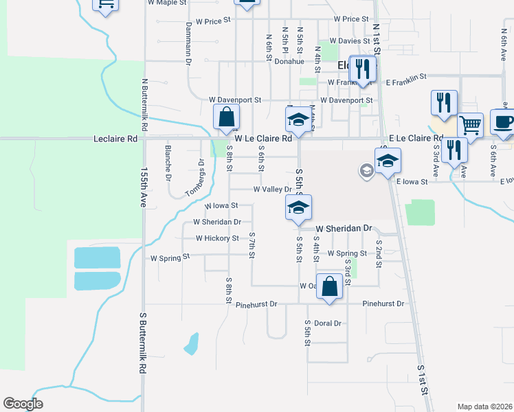 map of restaurants, bars, coffee shops, grocery stores, and more near 445 South 7th Street in Eldridge