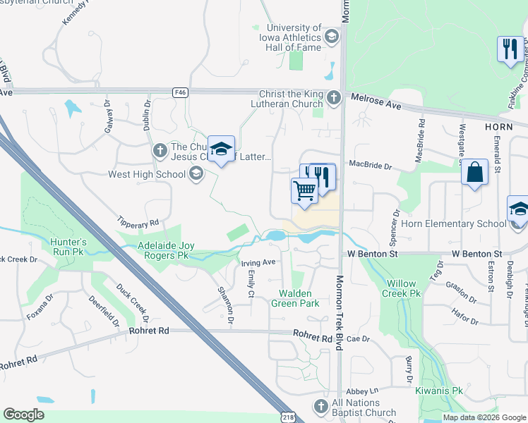 map of restaurants, bars, coffee shops, grocery stores, and more near 813 Westwinds Drive in Iowa City