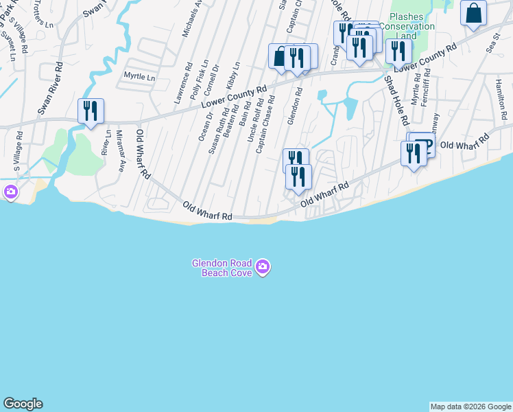 map of restaurants, bars, coffee shops, grocery stores, and more near 203 Captain Chase Road in Dennis