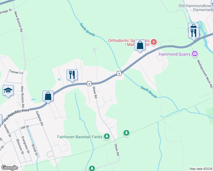 map of restaurants, bars, coffee shops, grocery stores, and more near 423 Huttleston Avenue in Fairhaven