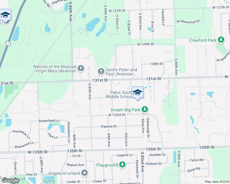 map of restaurants, bars, coffee shops, grocery stores, and more near 13147 Windward Trail in Orland Park