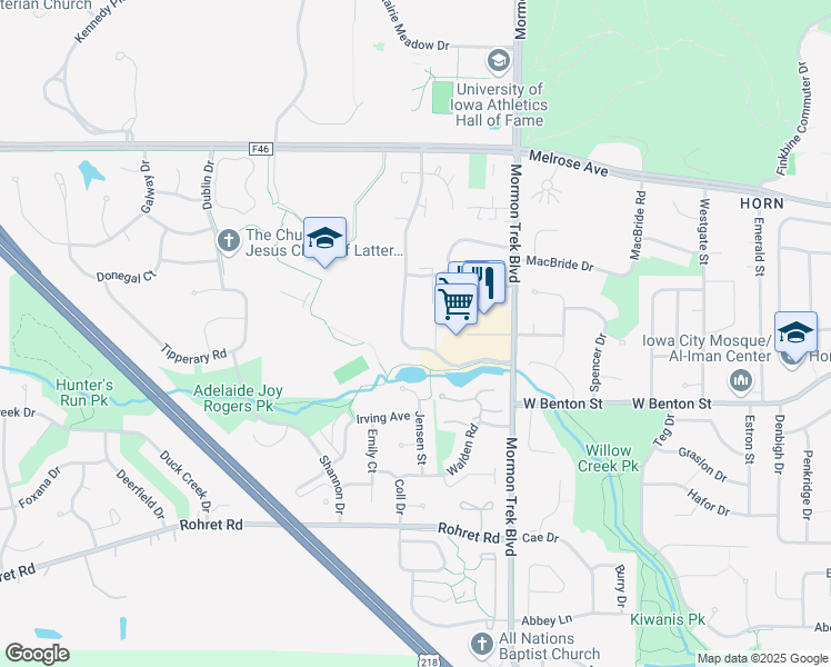 map of restaurants, bars, coffee shops, grocery stores, and more near 734 Westwinds Drive in Iowa City