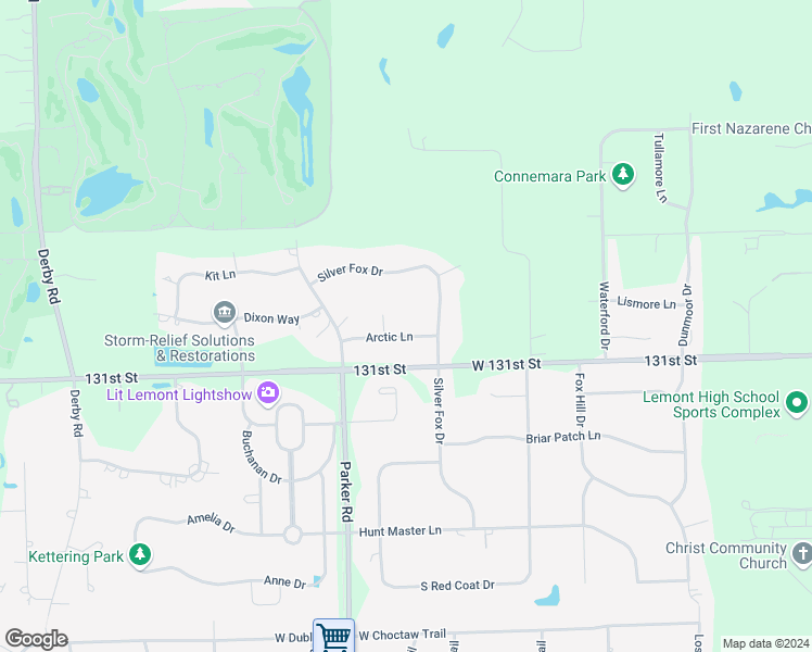 map of restaurants, bars, coffee shops, grocery stores, and more near 13530 Arctic Court in Lemont
