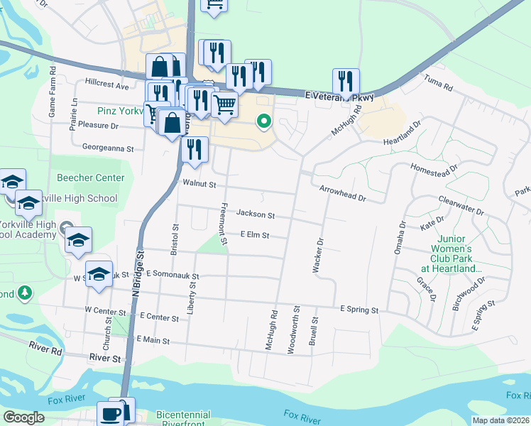 map of restaurants, bars, coffee shops, grocery stores, and more near 417 Jackson Street in Yorkville