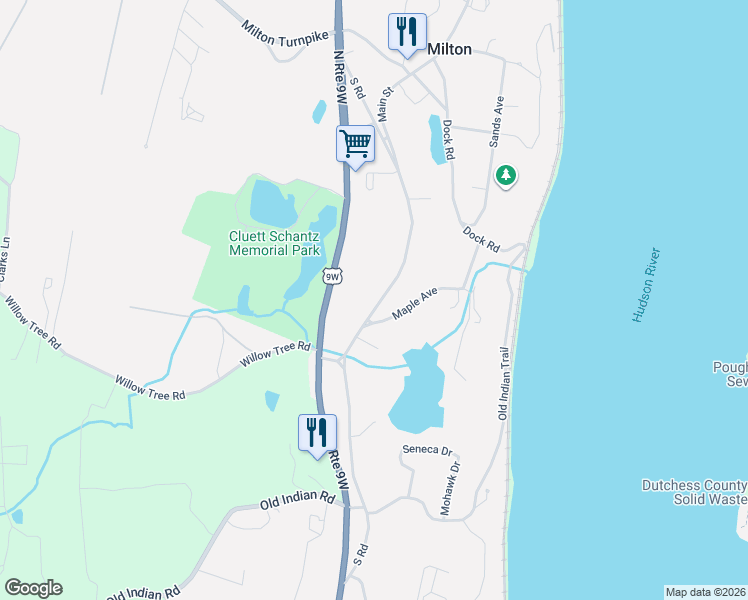 map of restaurants, bars, coffee shops, grocery stores, and more near 617 South Road in Milton