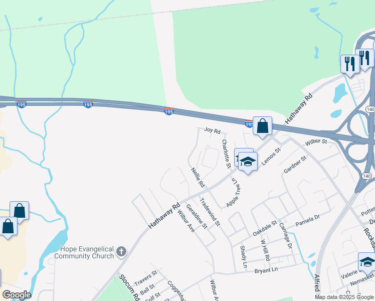 map of restaurants, bars, coffee shops, grocery stores, and more near 103 Nellie Road in New Bedford