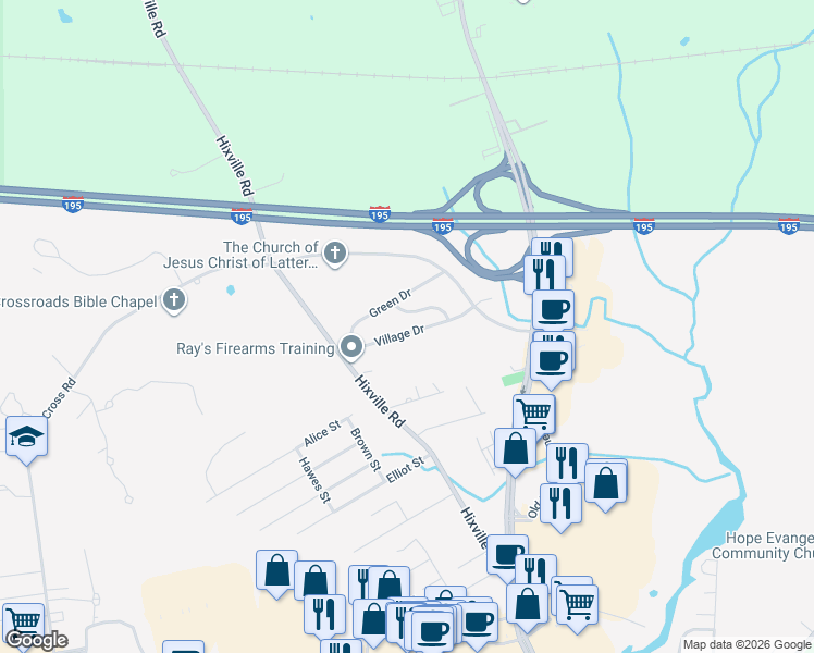 map of restaurants, bars, coffee shops, grocery stores, and more near 107 Spring Lane in Dartmouth