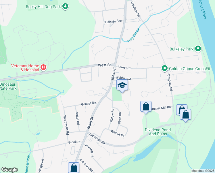 map of restaurants, bars, coffee shops, grocery stores, and more near 2831 Main Street in Rocky Hill