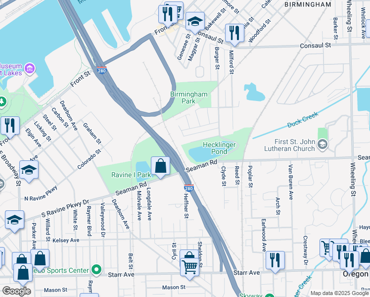 map of restaurants, bars, coffee shops, grocery stores, and more near in Northwood