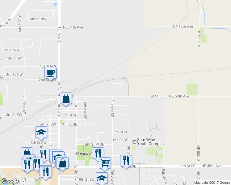 map of restaurants, bars, coffee shops, grocery stores, and more near 103 7th Avenue Court Northeast in Altoona