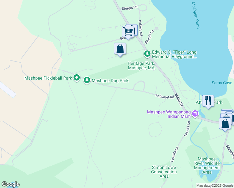 map of restaurants, bars, coffee shops, grocery stores, and more near 123 Ashumet Road in Mashpee