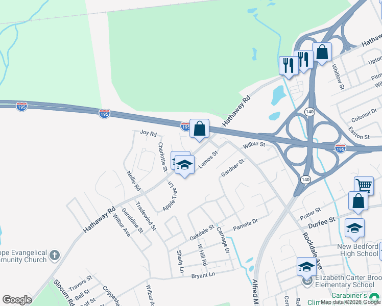 map of restaurants, bars, coffee shops, grocery stores, and more near 699 Hathaway Road in New Bedford