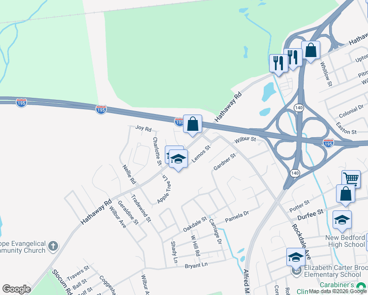map of restaurants, bars, coffee shops, grocery stores, and more near 699 Hathaway Road in New Bedford