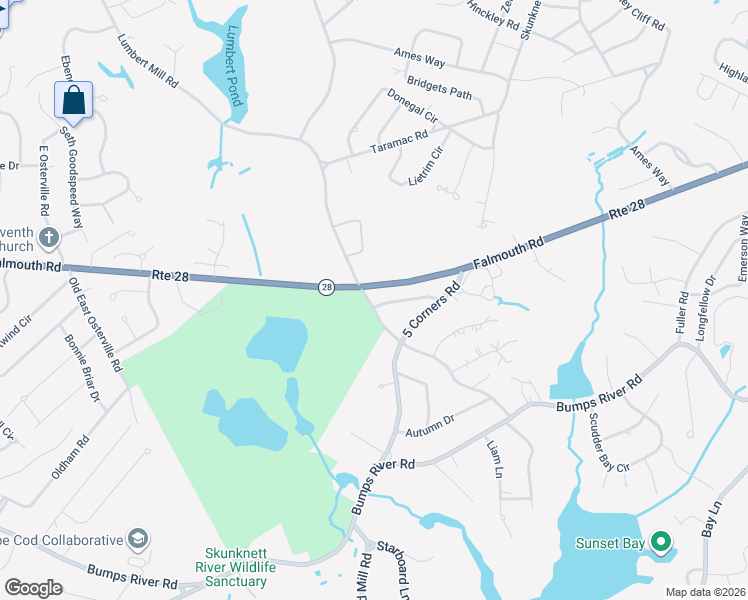 map of restaurants, bars, coffee shops, grocery stores, and more near 6 Westminister Road in Barnstable