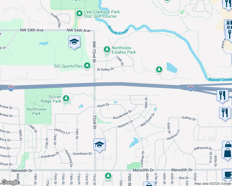 map of restaurants, bars, coffee shops, grocery stores, and more near 7015 Northview Drive in Urbandale