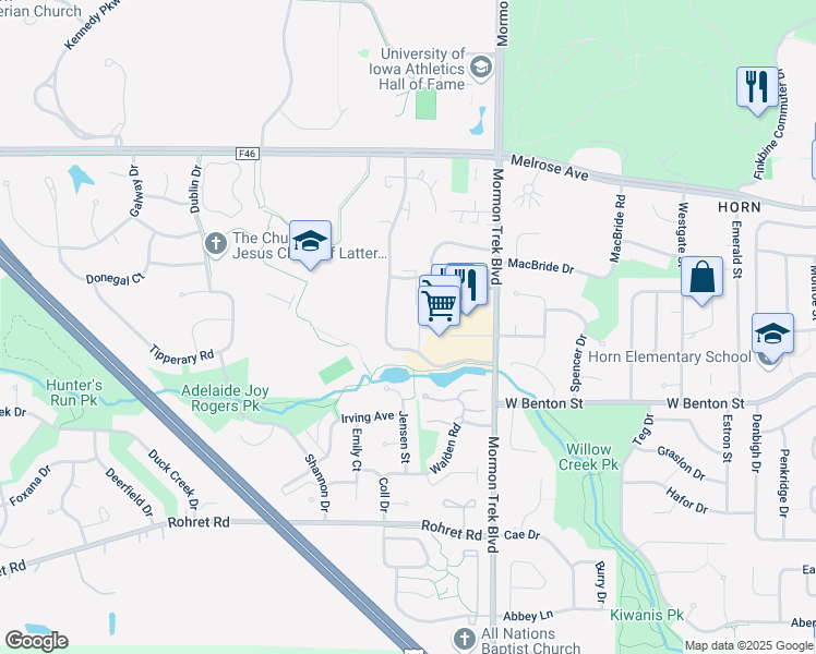 map of restaurants, bars, coffee shops, grocery stores, and more near 758 Westwinds Drive in Iowa City