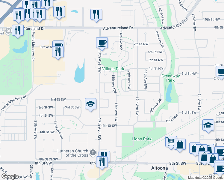 map of restaurants, bars, coffee shops, grocery stores, and more near 1505 Bennetts Way Northwest in Altoona